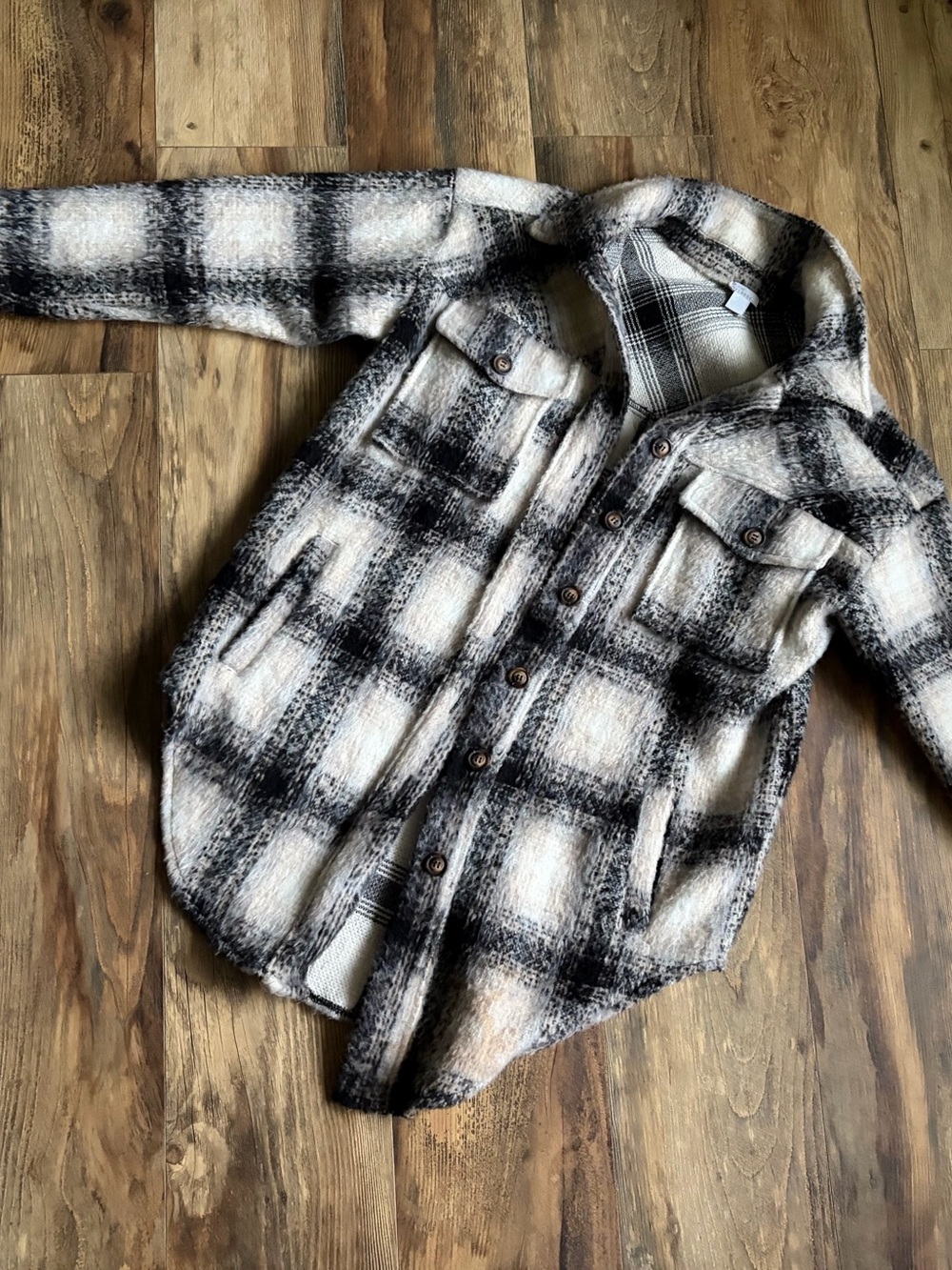 Plaid Utility Shacket in Black and Cream